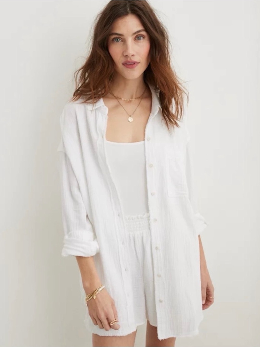 Aerie Gauzy Coverup Shirt Dress XL
White Cotton Oversized
Button Down Beach